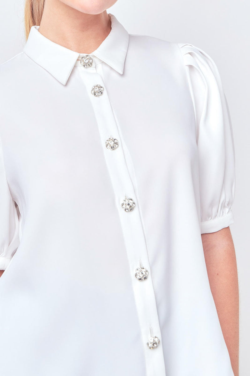 Jeweled Puff Sleeve Top (White, Black)