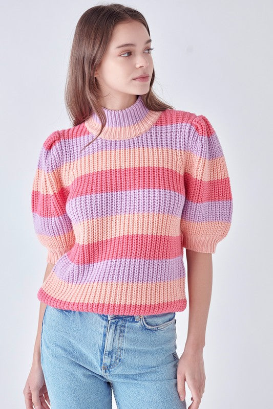 Stripe Mock Neck Sweater
