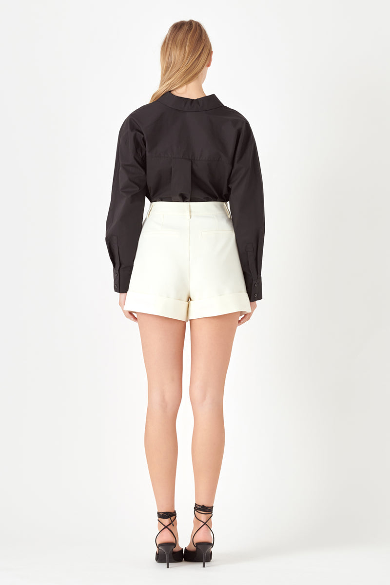 High Waisted Cuffed Shorts (Ivory, Navy)