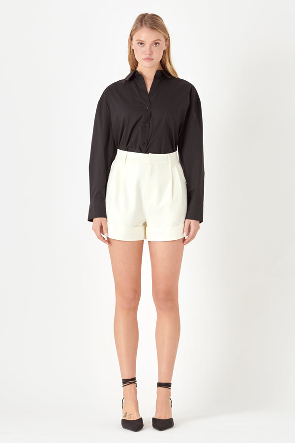 High Waisted Cuffed Shorts (Ivory, Navy)