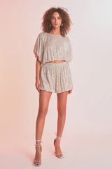 Sequin Cropped Balloon Top (2 Color Ways)