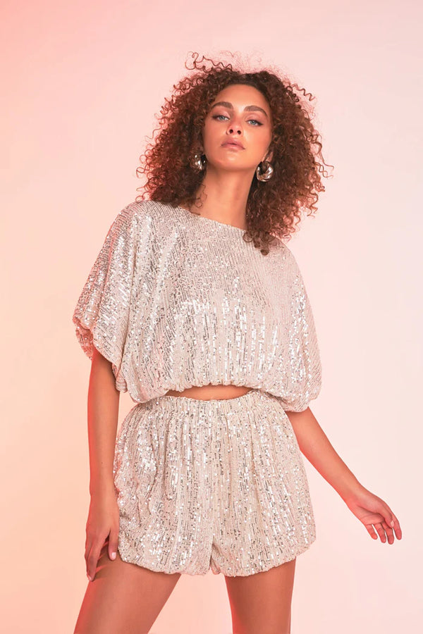 Sequin Cropped Balloon Top (2 Color Ways)