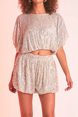 Sequin Cropped Balloon Top (2 Color Ways)