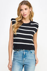 Padded Shoulder Sleeveless Textured Knit Top