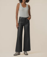 Matte Black Coated High-Rise Wide Leg Jeans