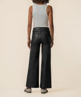 Matte Black Coated High-Rise Wide Leg Jeans