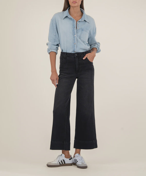 Black Base Wash High-Rise Wide Leg Jeans