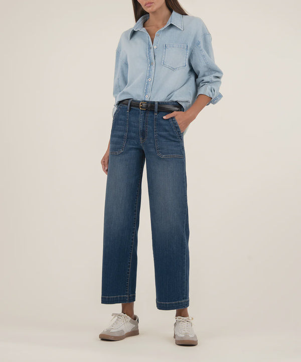 Dark Base Wash High-Rise Wide Leg Jeans