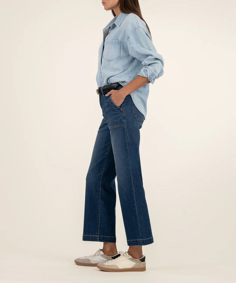 Dark Base Wash High-Rise Wide Leg Jeans