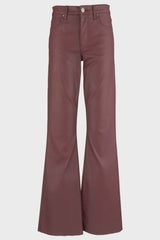 Burgundy Coated High-Rise Flare Jeans