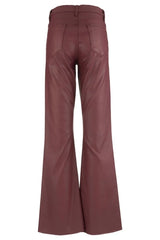 Burgundy Coated High-Rise Flare Jeans
