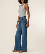 High-Rise Wide Leg Jeans with Statement Hem