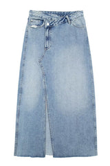 Asymmetric Denim Midi Skirt