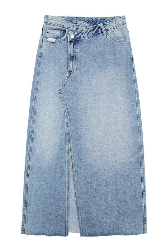 Asymmetric Denim Midi Skirt