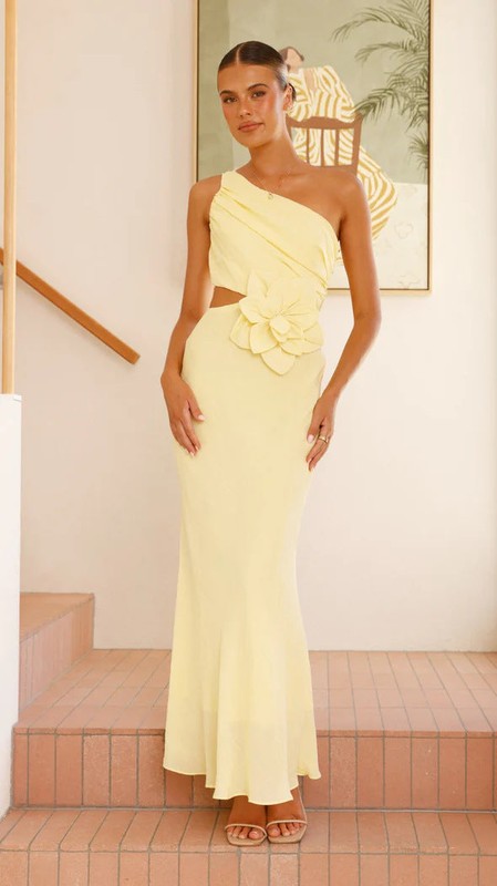 One-Shoulder Yellow Maxi Dress
