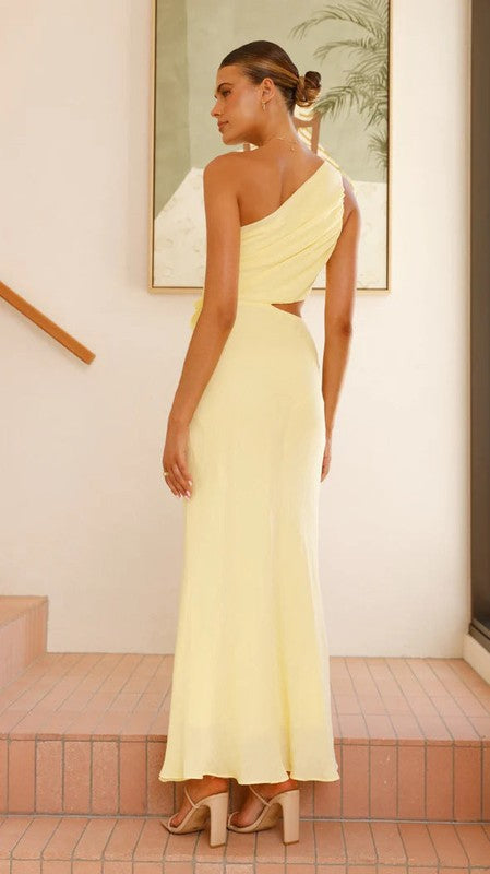 One-Shoulder Yellow Maxi Dress