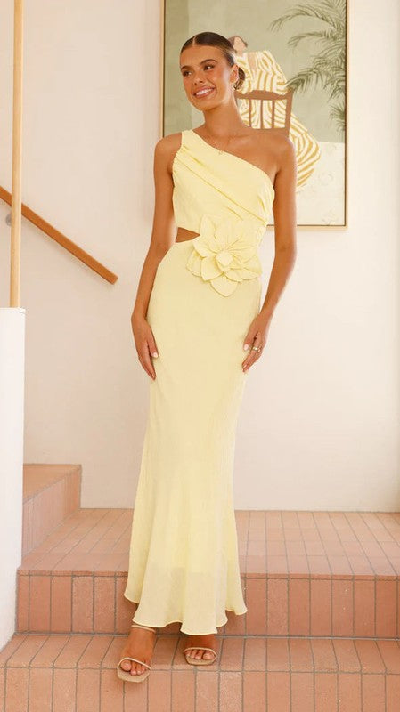One-Shoulder Yellow Maxi Dress