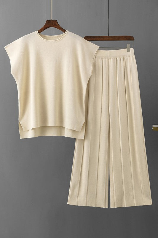 Sweater Vest Wide Leg Two Piece Set