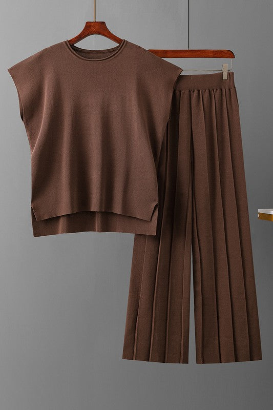Sweater Vest Wide Leg Two Piece Set