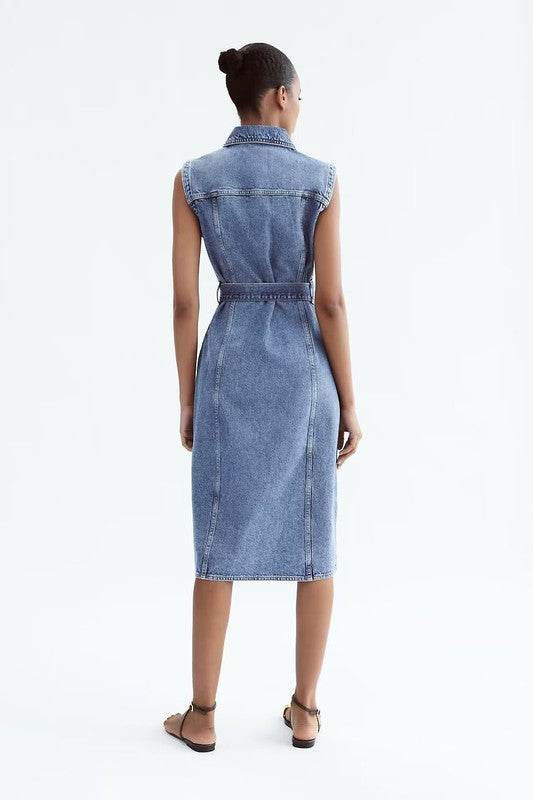 Denim Button Midi Dress