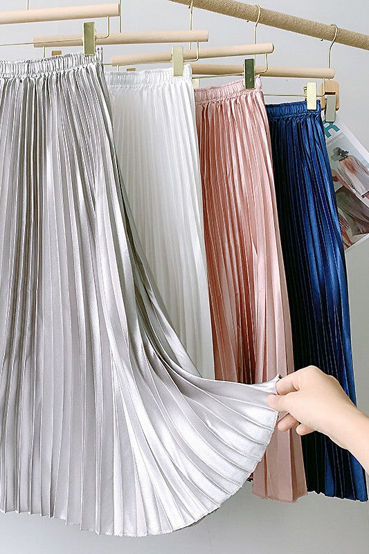 Metallic Pleated Maxi Skirt