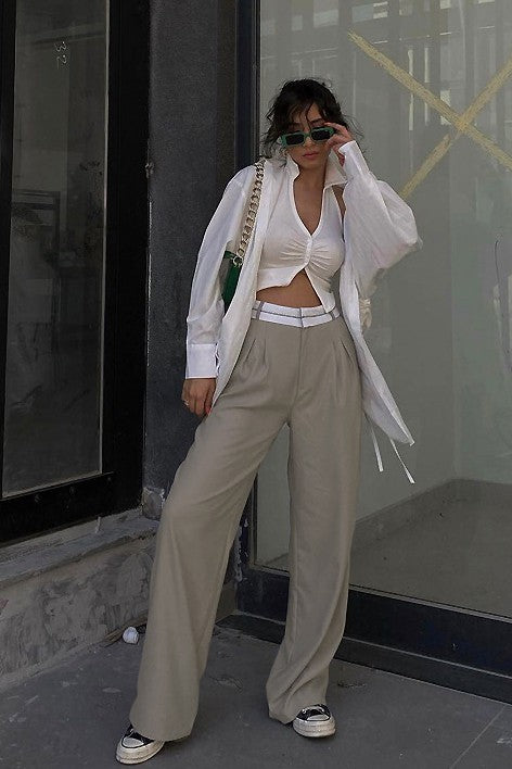 Contrast Pleated Trousers