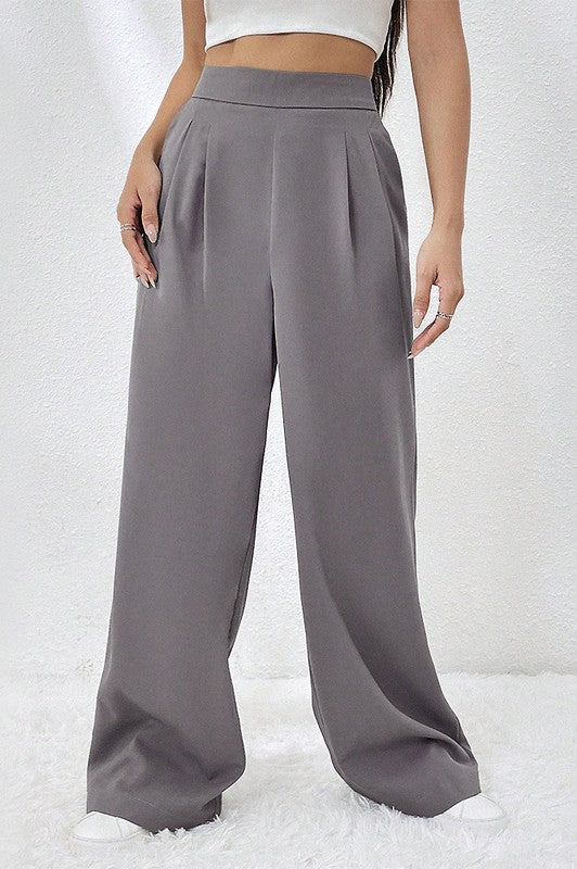Elastic Waist Straight Wide Leg Pants