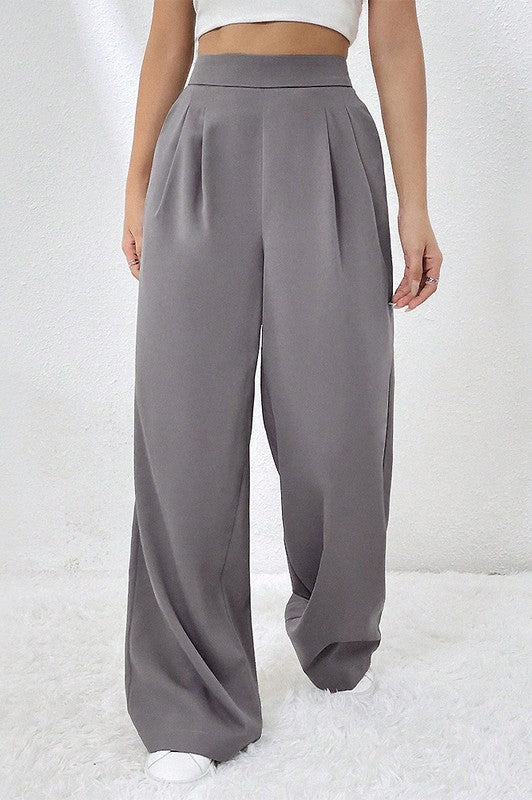 Elastic Waist Straight Wide Leg Pants
