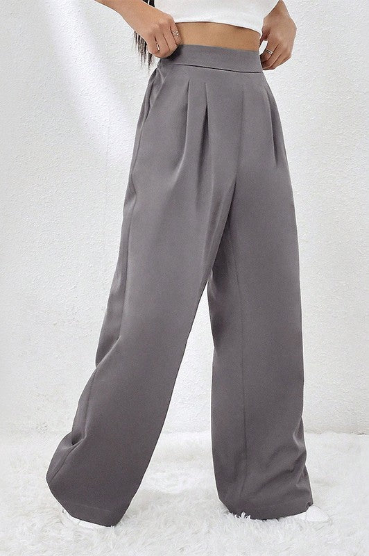 Elastic Waist Straight Wide Leg Pants