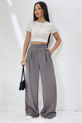 Elastic Waist Straight Wide Leg Pants