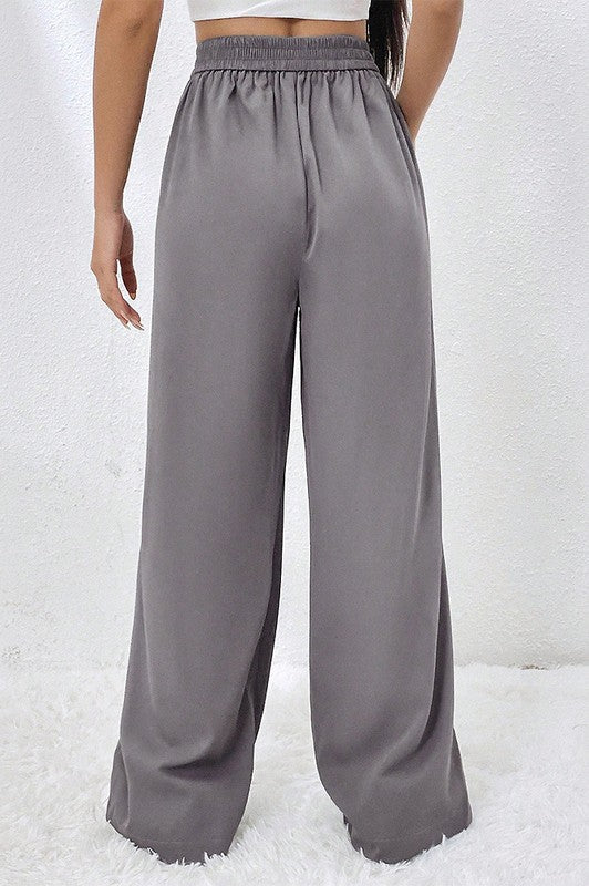 Elastic Waist Straight Wide Leg Pants