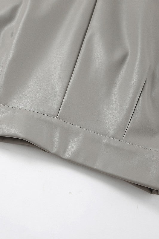 Faux Leather Midi Skirt (Black, Grey)