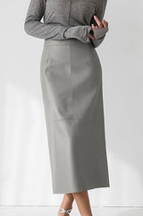 Faux Leather Midi Skirt (Black, Grey)