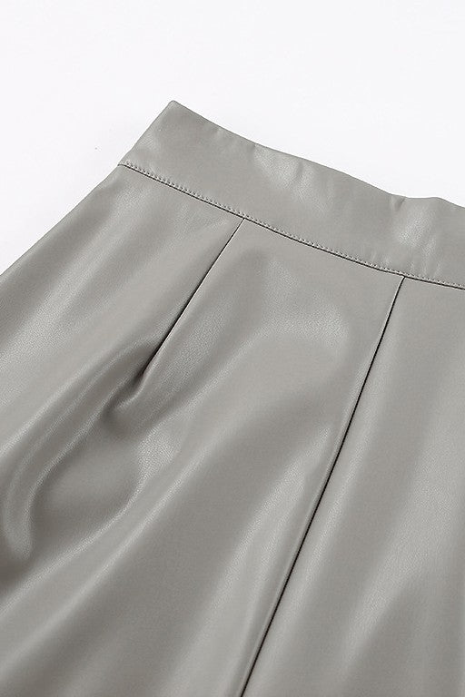 Faux Leather Midi Skirt (Black, Grey)