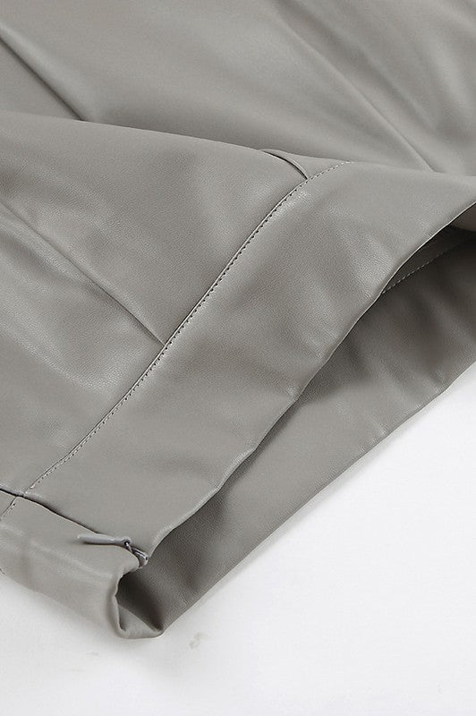 Faux Leather Midi Skirt (Black, Grey)