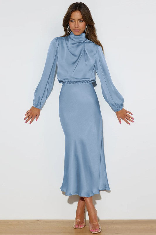 High Neck Satin Midi Dress (2 Color Ways)