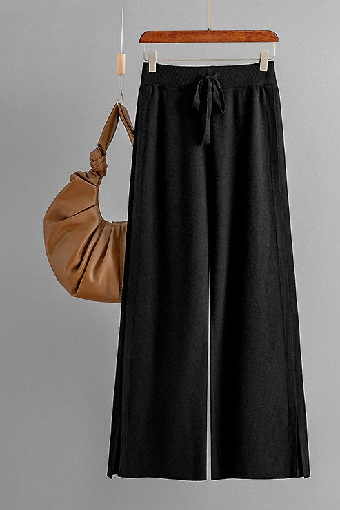 Knit Wide Leg Slit Pants (4 Color Ways)