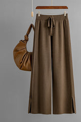 Knit Wide Leg Slit Pants (4 Color Ways)