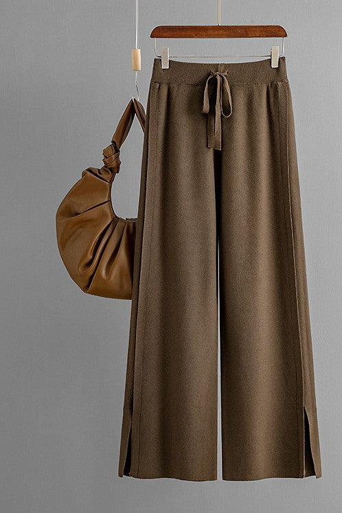 Knit Wide Leg Slit Pants (4 Color Ways)