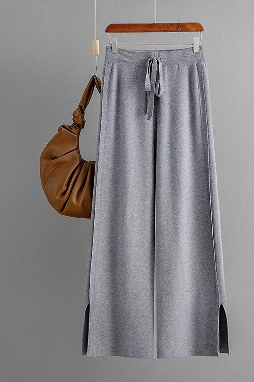 Knit Wide Leg Slit Pants (4 Color Ways)