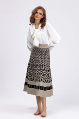 Leopard Pleated Midi Skirt