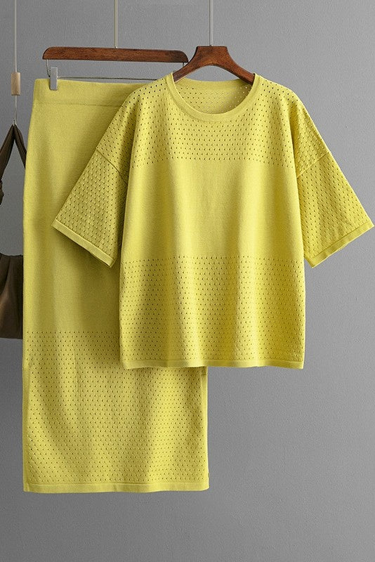 Textured Knit Top & Midi Skirt Set (3 Color Ways)