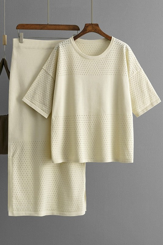Textured Knit Top & Midi Skirt Set (3 Color Ways)