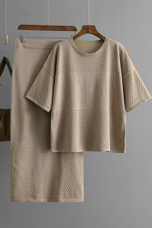Textured Knit Top & Midi Skirt Set (3 Color Ways)