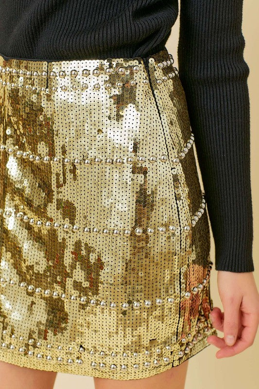 Stud Sequin Mini Skirt