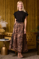 Printed Leopard Midi Skirt