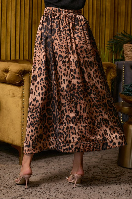 Printed Leopard Midi Skirt