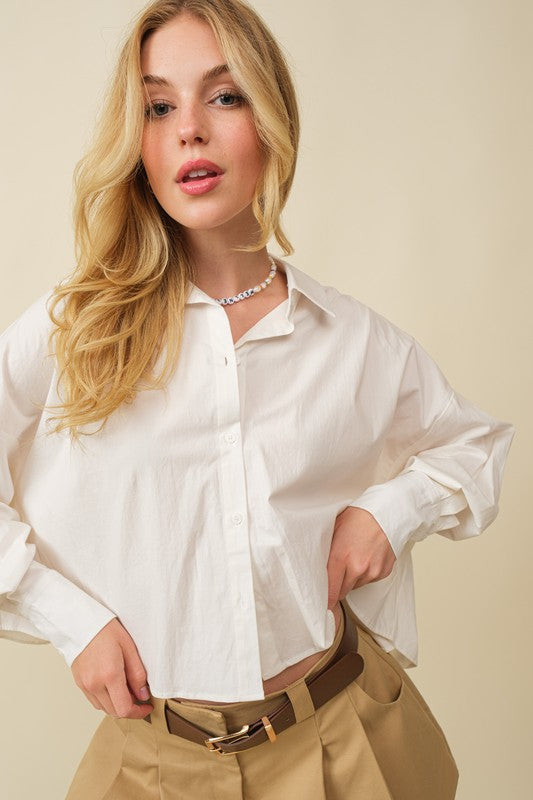 Oversize Sleeve Solid Shirt Top