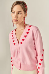 Heart Contrast Knit Cardigan