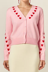 Heart Contrast Knit Cardigan